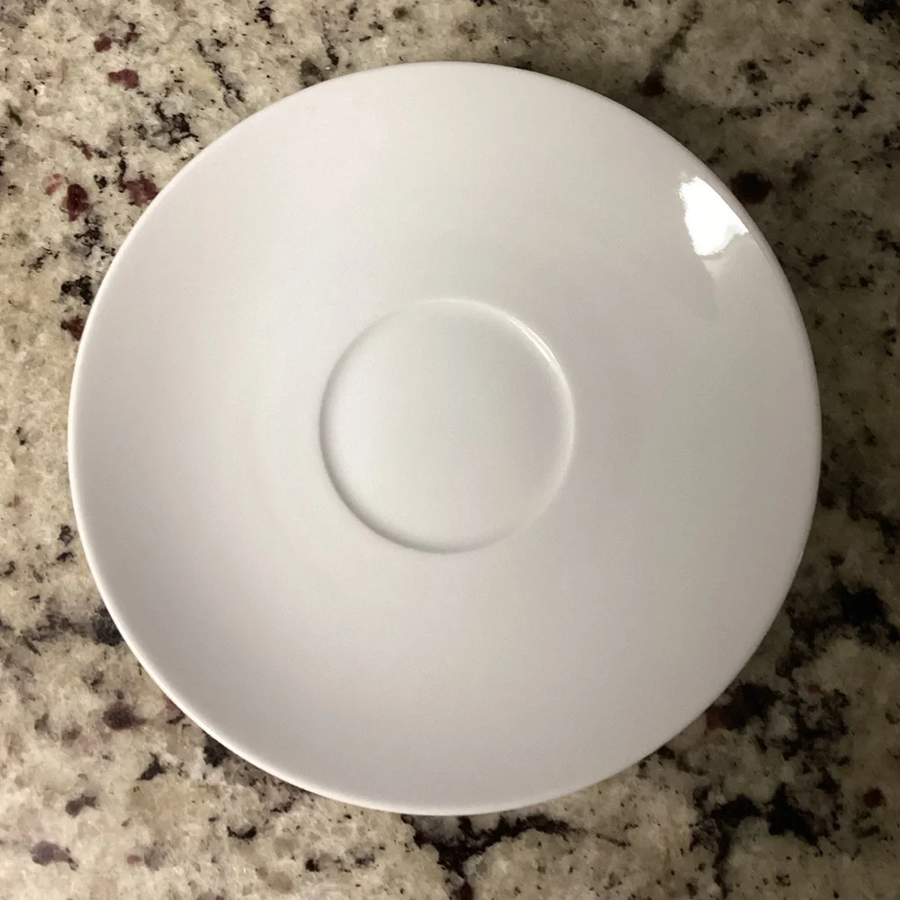 Lot of 5 white porcelain crate and barrel saucers 7in